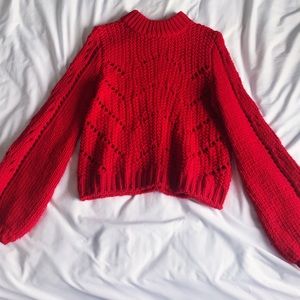 H&M Bright Red Sweater with Balloon Sleeves